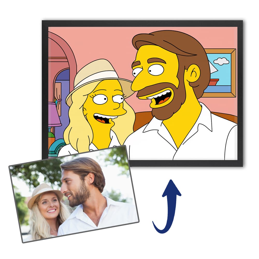 Uma foto original e o retrato cartoon desenhado a partir dela
